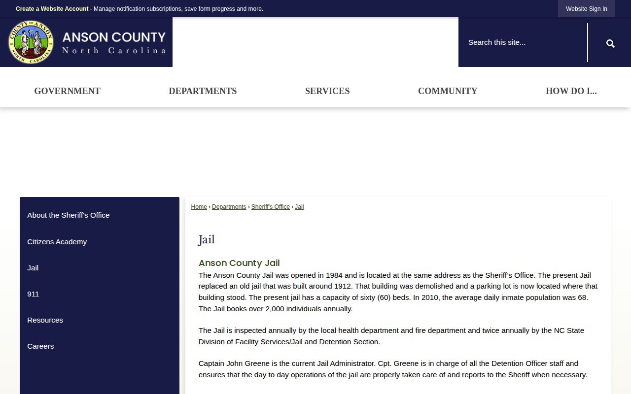 Official Anson County Jail booking information page
