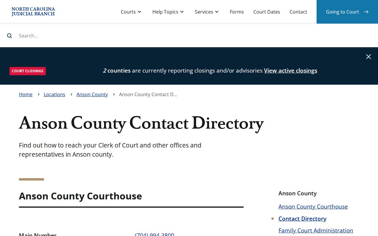 Anson County court contact directory