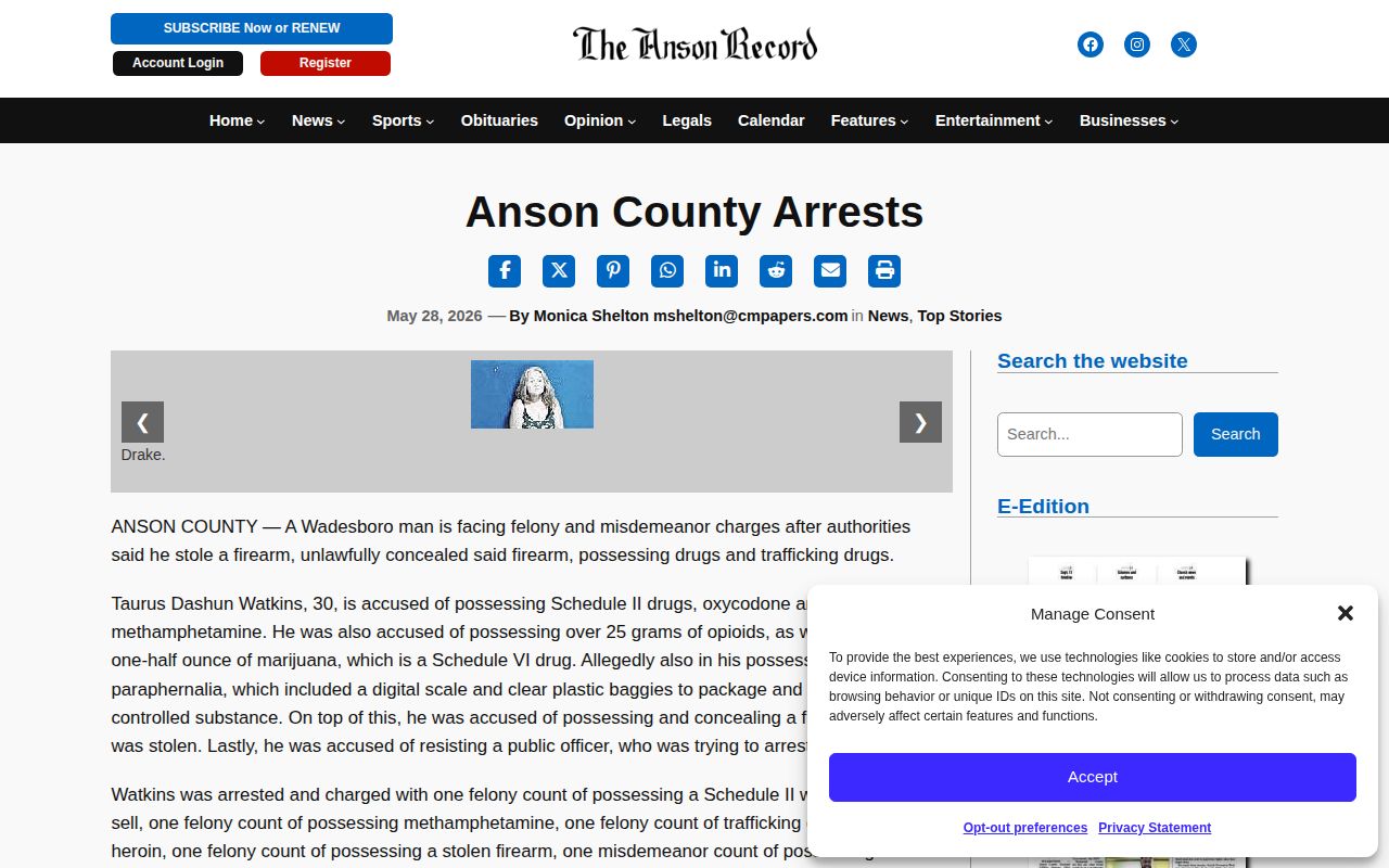 Anson Record local arrest news article